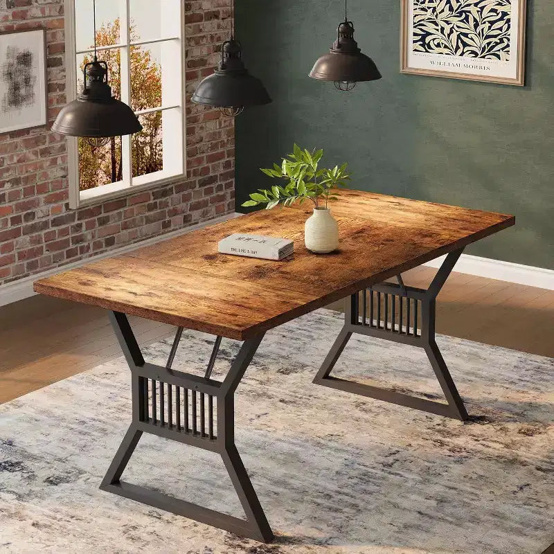 Acekool 70.8 Table pour 6 personnes - Placage Chêne, Cadre en Acier et Design Spacieux, Chêne Chaud