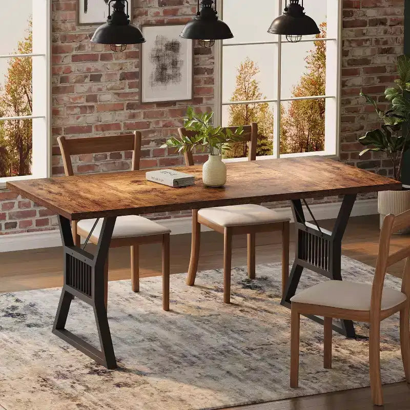 Acekool 70.8 Table pour 6 personnes - Placage Chêne, Cadre en Acier et Design Spacieux, Chêne Chaud