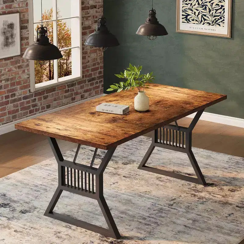 Acekool 70.8 Table pour 6 personnes - Placage Chêne, Cadre en Acier et Design Spacieux, Chêne Chaud