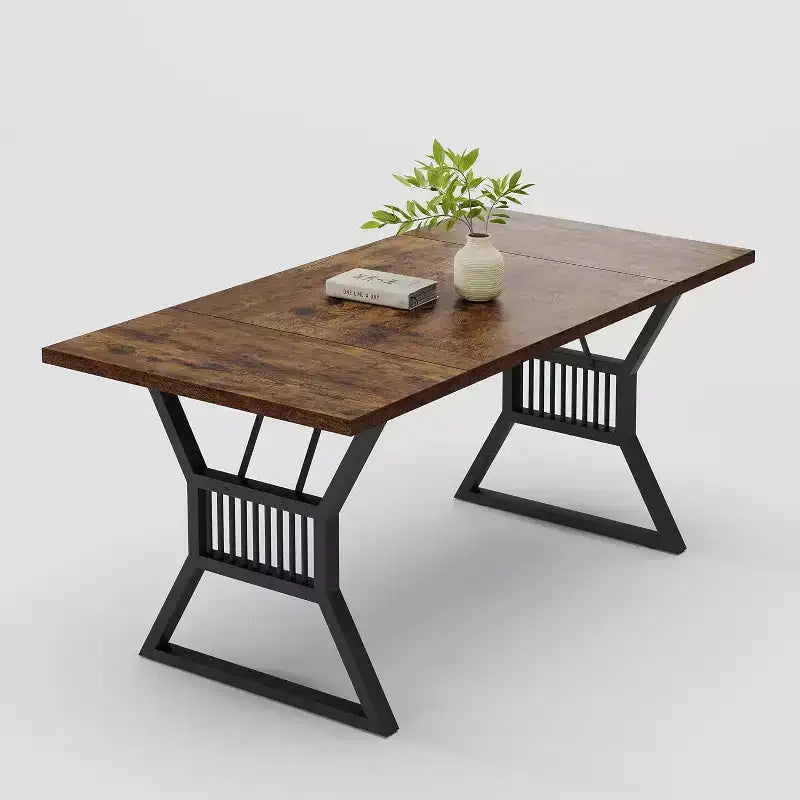 Acekool 70.8 Table pour 6 personnes - Placage Chêne, Cadre en Acier et Design Spacieux, Chêne Chaud