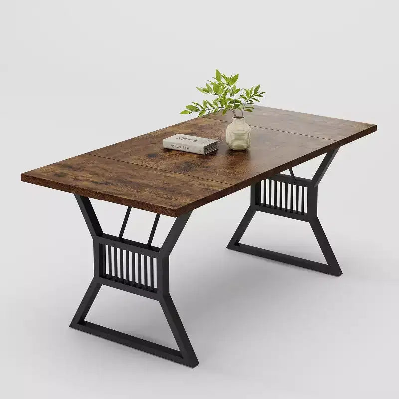 Acekool 70.8 Table pour 6 personnes - Placage Chêne, Cadre en Acier et Design Spacieux, Chêne Chaud