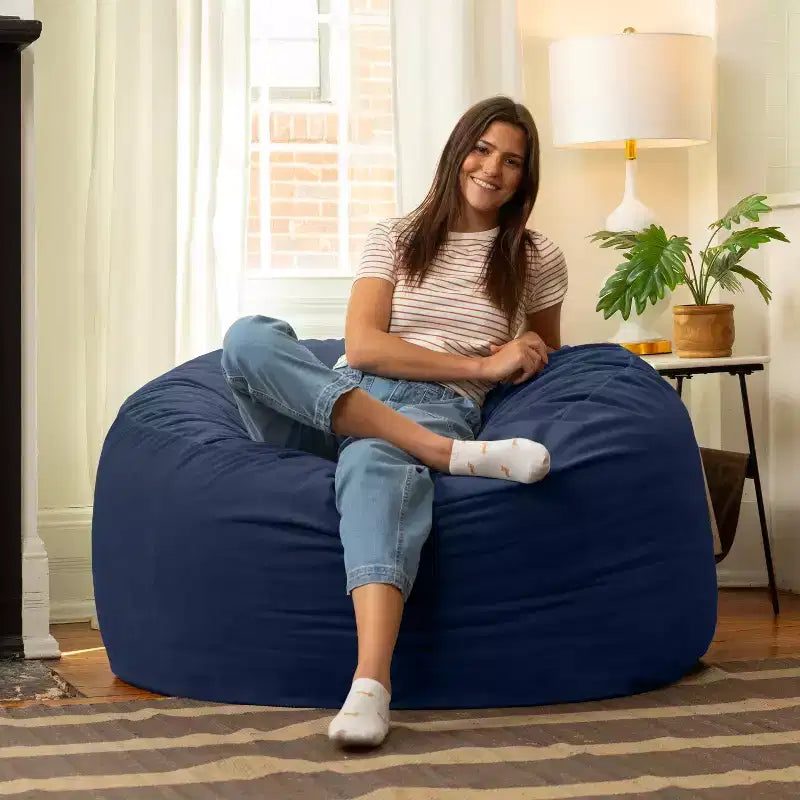 Jaxx Saxx de 4 pieds - Grand pouf rond pour adultes - Velours luxuriant