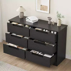 Commode à 6 tiroirs pour chambre, commode moderne noire à 6 tiroirs avec poignées intégrées, commode de rangement en bois pour salon, chambre de bébé, couloir
