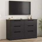 Commode à 6 tiroirs pour chambre, commode moderne noire à 6 tiroirs avec poignées intégrées, commode de rangement en bois pour salon, chambre de bébé, couloir