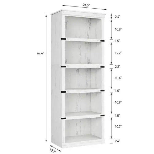 Étagère à livres à 5 niveaux, Bibliothèque de style fermier, Étagère haute avec rangement, Bibliothèques en bois pour salon
