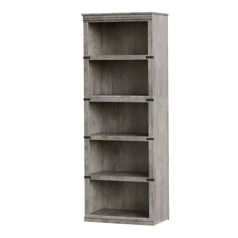 Étagère à livres à 5 niveaux, Bibliothèque de style fermier, Étagère haute avec rangement, Bibliothèques en bois pour salon