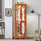 Vitrine d'exposition en verre éclairée avec cadre en bois - Rangement élégant en verre pour vins, jouets et objets de collection - Parfait pour le salon, la cuisine - CHÊNE