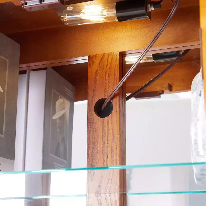 Vitrine d'exposition en verre éclairée avec cadre en bois - Rangement élégant en verre pour vins, jouets et objets de collection - Parfait pour le salon, la cuisine - CHÊNE