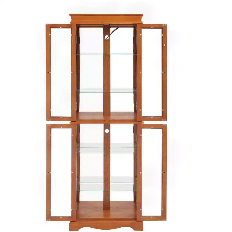 Vitrine d'exposition en verre éclairée avec cadre en bois - Rangement élégant en verre pour vins, jouets et objets de collection - Parfait pour le salon, la cuisine - CHÊNE