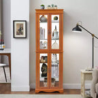 Vitrine d'exposition en verre éclairée avec cadre en bois - Rangement élégant en verre pour vins, jouets et objets de collection - Parfait pour le salon, la cuisine - CHÊNE