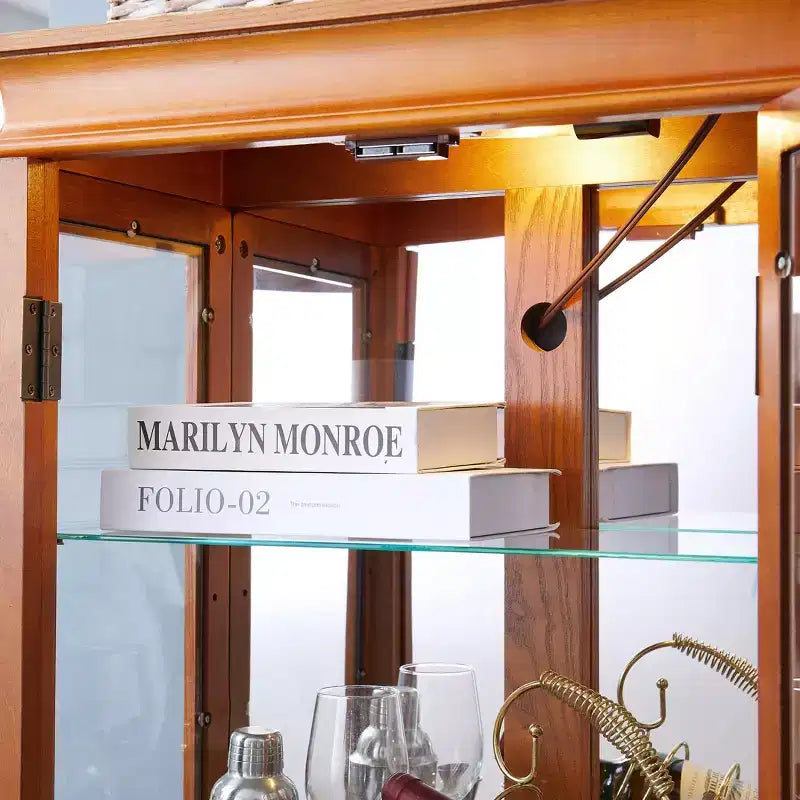 Vitrine d'exposition en verre éclairée avec cadre en bois - Rangement élégant en verre pour vins, jouets et objets de collection - Parfait pour le salon, la cuisine - CHÊNE