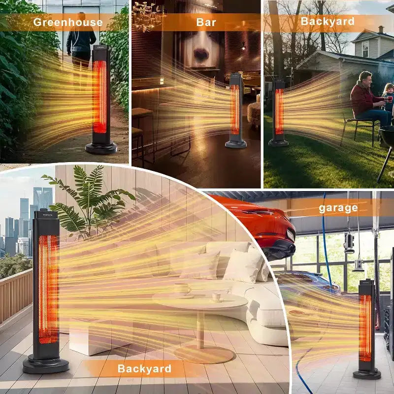 Chauffage de terrasse infrarouge d'extérieur Acekool, 3 niveaux de chauffe (500 W/1000 W/1500 W), chauffage électrique de 35 pouces avec télécommande et minuterie, étanche, silencieux.