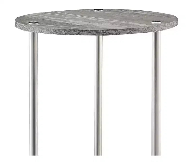 Table d'appoint ronde à deux niveaux HomeStock Belmont avec pieds en acier inoxydable, étagères robustes en panneaux de particules et style moderne contemporain.