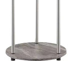 Table d'appoint ronde à deux niveaux HomeStock Belmont avec pieds en acier inoxydable, étagères robustes en panneaux de particules et style moderne contemporain.
