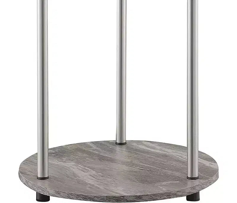 Table d'appoint ronde à deux niveaux HomeStock Belmont avec pieds en acier inoxydable, étagères robustes en panneaux de particules et style moderne contemporain.