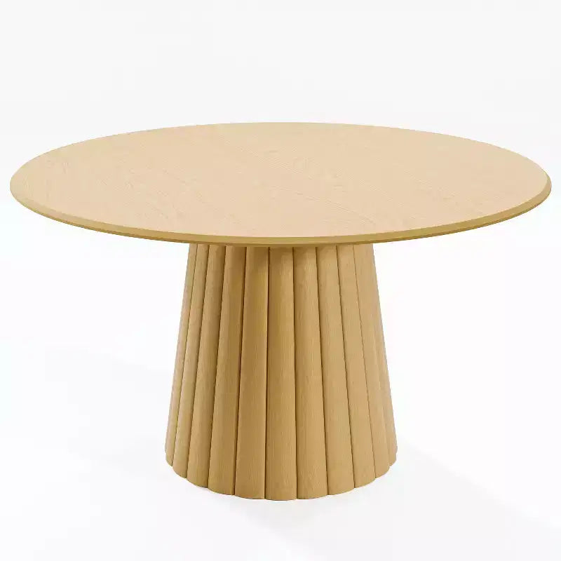 PexFix 52 Table de salle à manger ronde en bois, table de cuisine pour 4-6 personnes avec plateau à bords arqués et base conique texturée pour salon/salle à manger, café, bureau, naturel