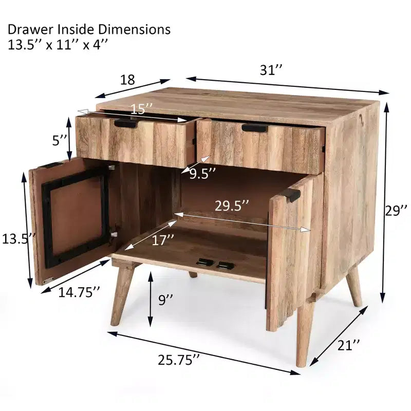 Meuble d'appoint ModernLuxe avec 2 tiroirs, buffet de rangement en bois de manguier à grain naturel