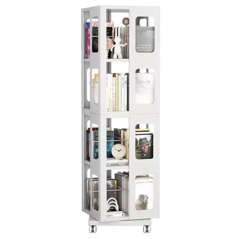 Okak All-Steel Rotating Bookshelf with 360Wheels, Storage Shelves with 4 Tiers, Storage Organizer for Living Room, Hallway, Office