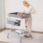 Table à langer VEVOR, Station à langer pliable avec panier latéral, Roues verrouillables, Organisateur de rangement multifonctionnel pour chambre d'enfant, Gris clair