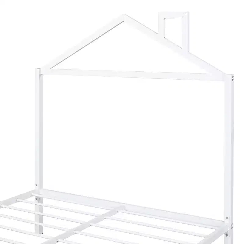 Lit double Bellemave pour enfants, lit double en métal avec tiroir pour garçons, filles, cadre de lit double avec tête de lit en forme de maison, lit cabane double, blanc
