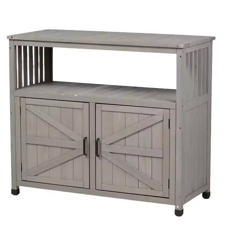 Meuble de rangement Okak avec établi de jardinage, meuble de cuisine avec 2 portes et 2 étagères, meuble bas pour salon, salle à manger, cuisine