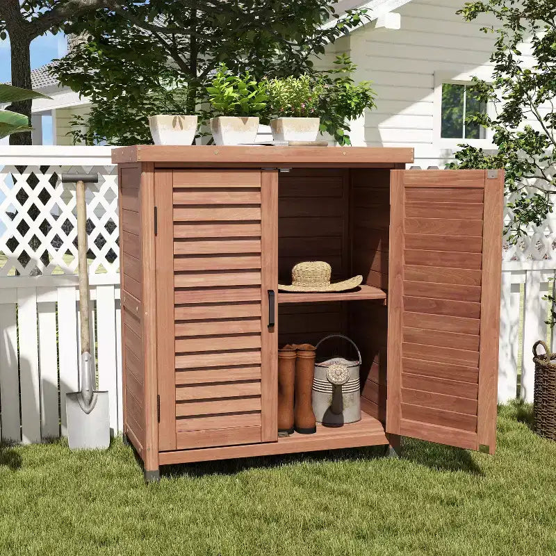 Meuble de rangement Okak avec établi de jardinage, meuble de cuisine avec 2 portes et 2 étagères, meuble bas pour salon, salle à manger, cuisine