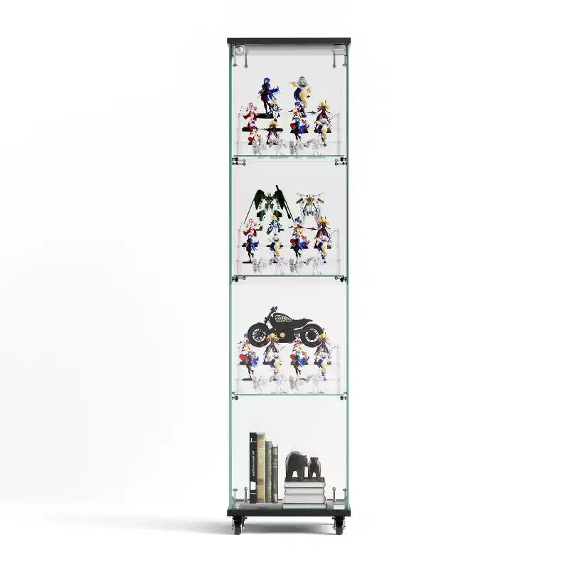 Meuble vitrine Okak, armoire de rangement à 4 niveaux avec 1 porte et roulettes, meuble autoportant pour salon, couloir et bureau