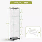 Meuble vitrine Okak, armoire de rangement à 4 niveaux avec 1 porte et roulettes, meuble autoportant pour salon, couloir et bureau