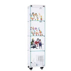 Meuble vitrine Okak, armoire de rangement à 4 niveaux avec 1 porte et roulettes, meuble autoportant pour salon, couloir et bureau
