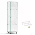 Meuble vitrine Okak, armoire de rangement à 4 niveaux avec 1 porte et roulettes, meuble autoportant pour salon, couloir et bureau