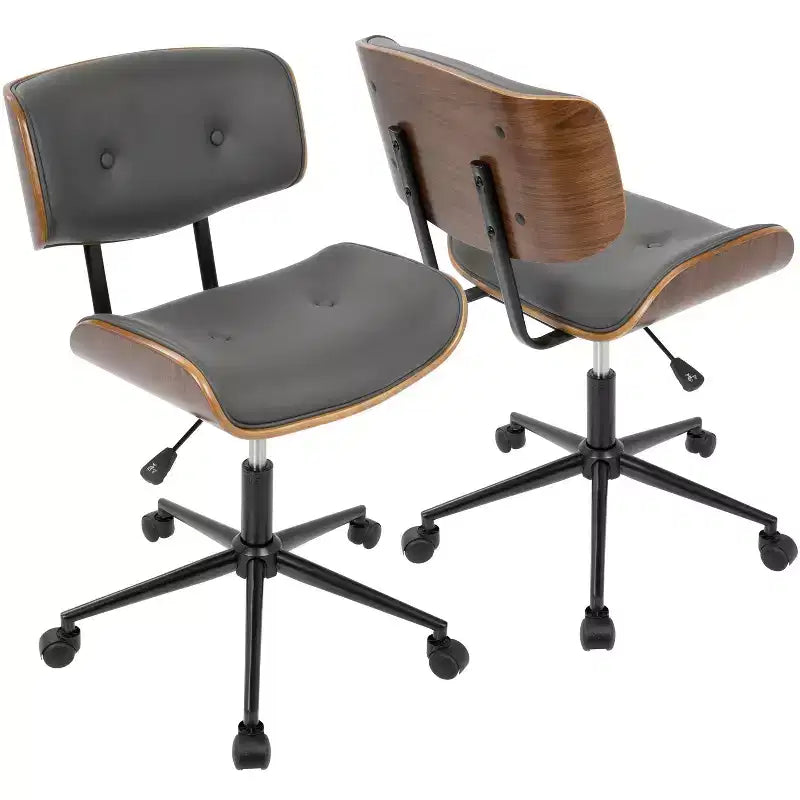 Chaise de bureau réglable en hauteur Okak Mid-Century, chaise croisée avec roulettes universelles et base en noyer, chaise de bureau pour la maison, le bureau
