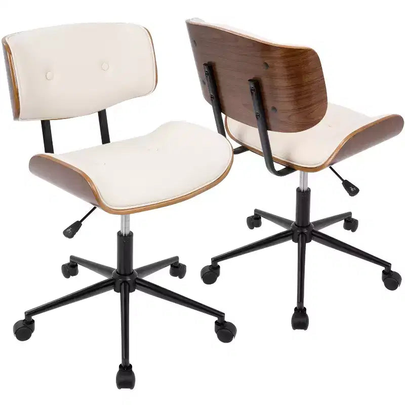Chaise de bureau réglable en hauteur Okak Mid-Century, chaise croisée avec roulettes universelles et base en noyer, chaise de bureau pour la maison, le bureau