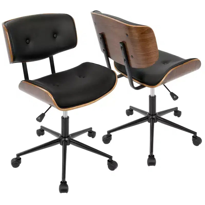 Chaise de bureau réglable en hauteur Okak Mid-Century, chaise croisée avec roulettes universelles et base en noyer, chaise de bureau pour la maison, le bureau