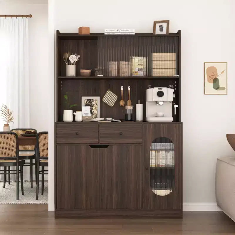Buffet en bois Okak avec 4 portes et 2 tiroirs, meuble de rangement pour salon, salle à manger, cuisine