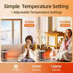 Chauffage d'appoint en céramique portable 1500W avec thermostat réglable, protection contre le basculement et la surchauffe, usage intérieur silencieux, chauffage pour petite pièce/bureau.