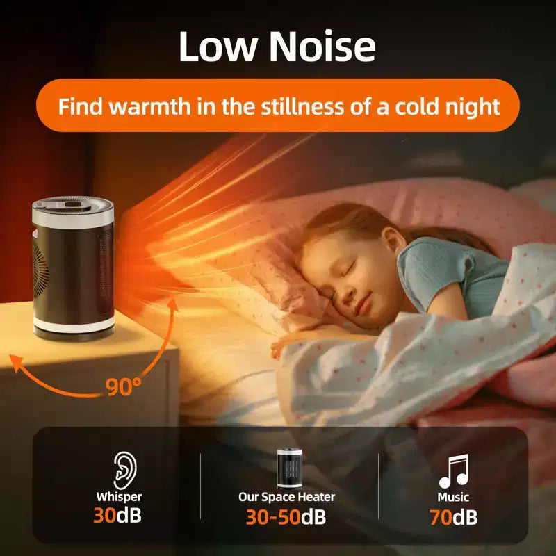 Chauffage d'appoint en céramique portable 1500W avec thermostat réglable, protection contre le basculement et la surchauffe, usage intérieur silencieux, chauffage pour petite pièce/bureau.