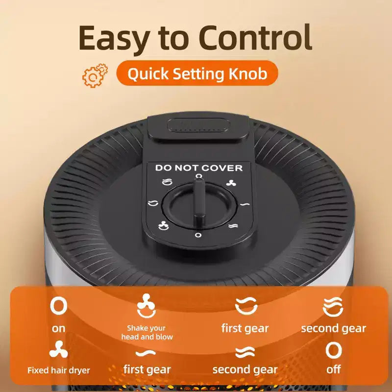 Chauffage d'appoint en céramique portable 1500W avec thermostat réglable, protection contre le basculement et la surchauffe, usage intérieur silencieux, chauffage pour petite pièce/bureau.