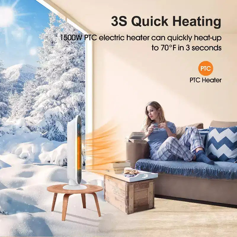 Chauffage colonne en céramique 1500 W avec thermostat, minuterie et oscillation pour usage intérieur