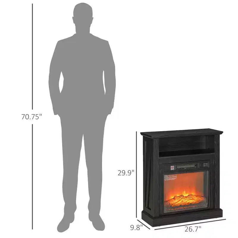 Foyer électrique sur pied de 27 po avec manteau, radiateur encastrable de 1400 W, minuterie, noir