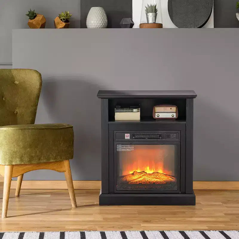 Foyer électrique sur pied de 27 po avec manteau, radiateur encastrable de 1400 W, minuterie, noir