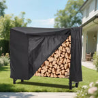 4FT Firewood Rack with Cover, Holders Firewood Outdoor Log Rack with Zipper, Heavy Duty Firewoods Storage Log Racks, Black Waterproof Oxford Fabric