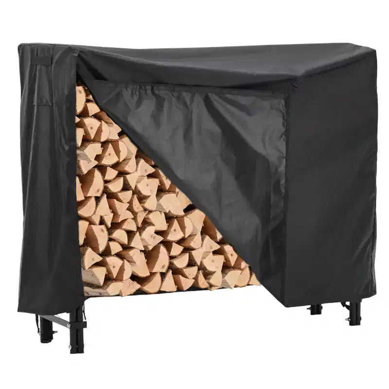 Support à bois de chauffage de 4 pieds avec housse, support de bois de chauffage extérieur avec fermeture éclair, supports à bûches robustes pour le rangement du bois de chauffage, tissu Oxford noir imperméable