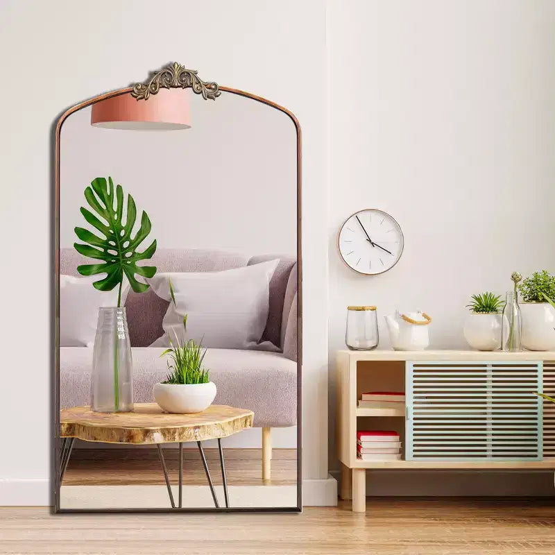Miroir sur pied Okak 66*36/43*24 po, avec cadre en métal sculpté vintage, miroir plein pied surdimensionné, miroir arqué pour magasin de vêtements, dressing