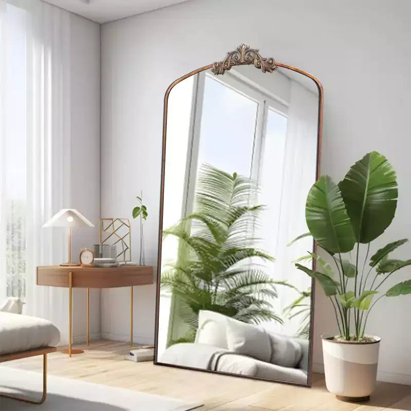 Miroir sur pied Okak 66*36/43*24 po, avec cadre en métal sculpté vintage, miroir plein pied surdimensionné, miroir arqué pour magasin de vêtements, dressing