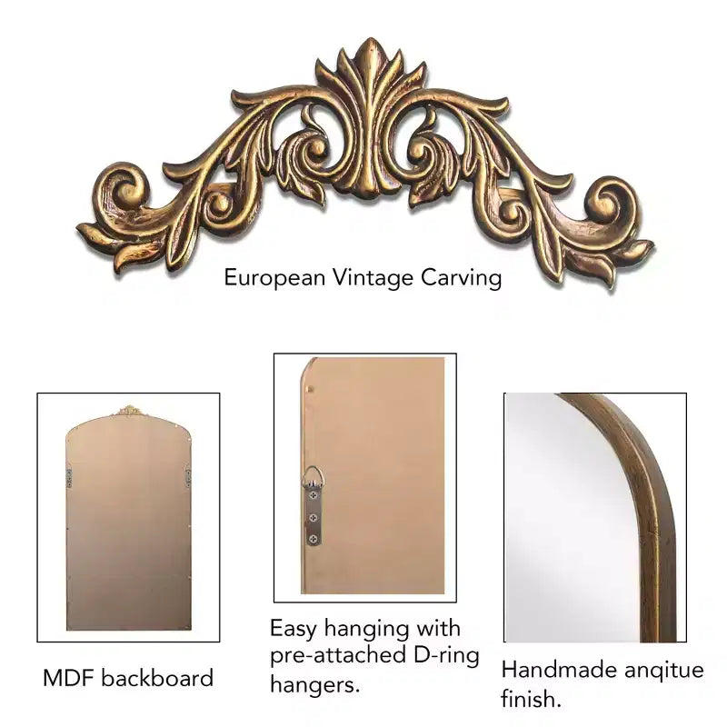 Miroir sur pied Okak 66*36/43*24 po, avec cadre en métal sculpté vintage, miroir plein pied surdimensionné, miroir arqué pour magasin de vêtements, dressing