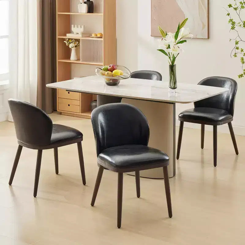 Lot de 2 chaises de salle à manger en cuir PU avec pieds en bois, chaise de cuisine moderne du milieu du siècle avec dossier, assemblage facile, pour cuisine et salon