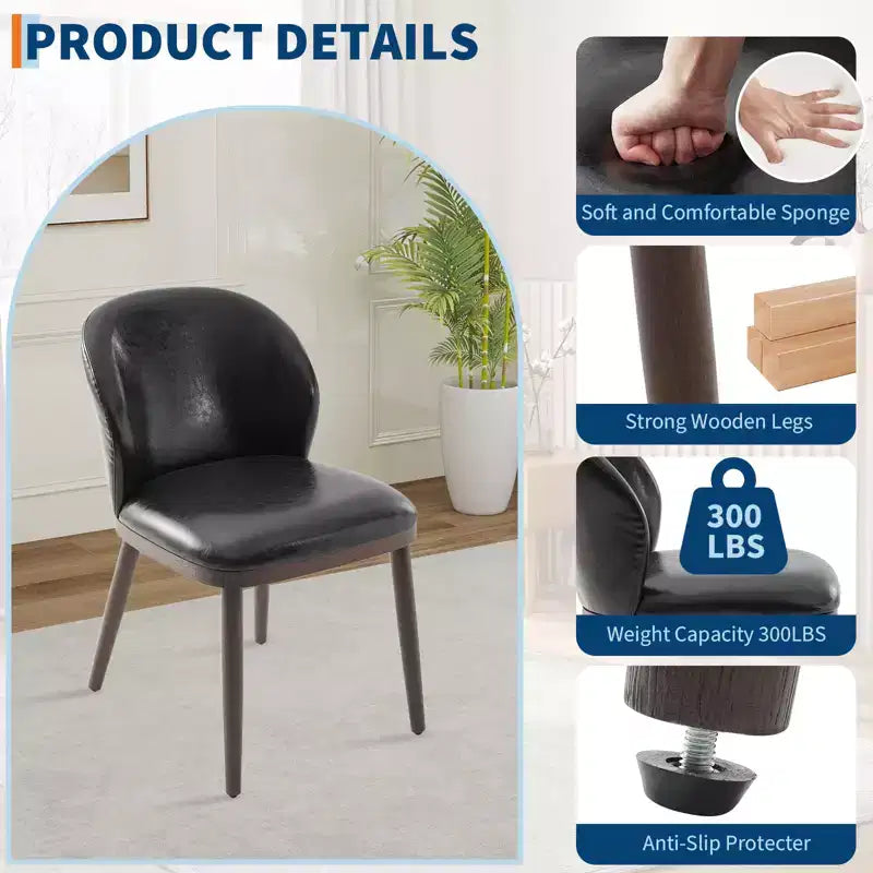 Lot de 2 chaises de salle à manger en cuir PU avec pieds en bois, chaise de cuisine moderne du milieu du siècle avec dossier, assemblage facile, pour cuisine et salon