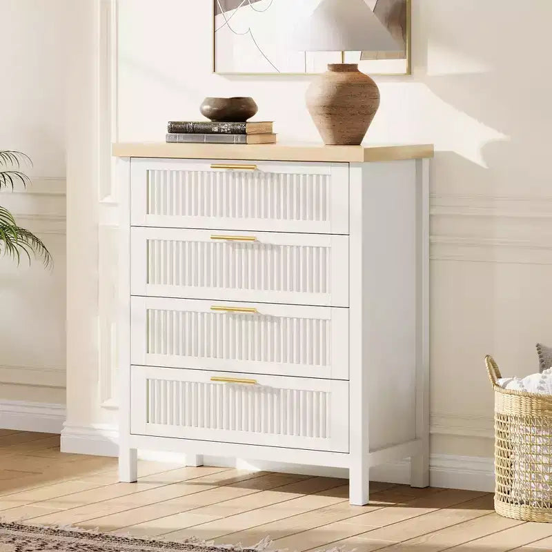 GustoWave Commode Haute 35,4" pour Chambre, avec 4 Tiroirs Cannelés et Armoire de Rangement pour Vêtements, Organisateur de Tiroir pour Chambre, Salon