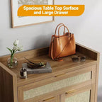COZONY Ensemble de 2 meubles à chaussures en rotin, organisateur de rangement avec étagère réglable et tiroir, meuble d'entrée de style ferme pour couloir