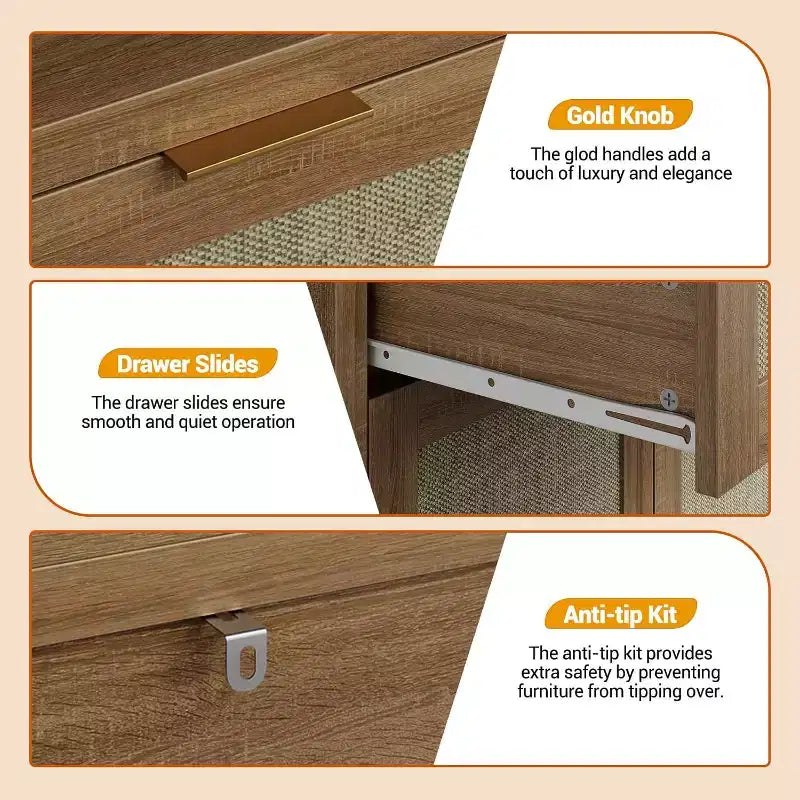 COZONY Ensemble de 2 meubles à chaussures en rotin, organisateur de rangement avec étagère réglable et tiroir, meuble d'entrée de style ferme pour couloir